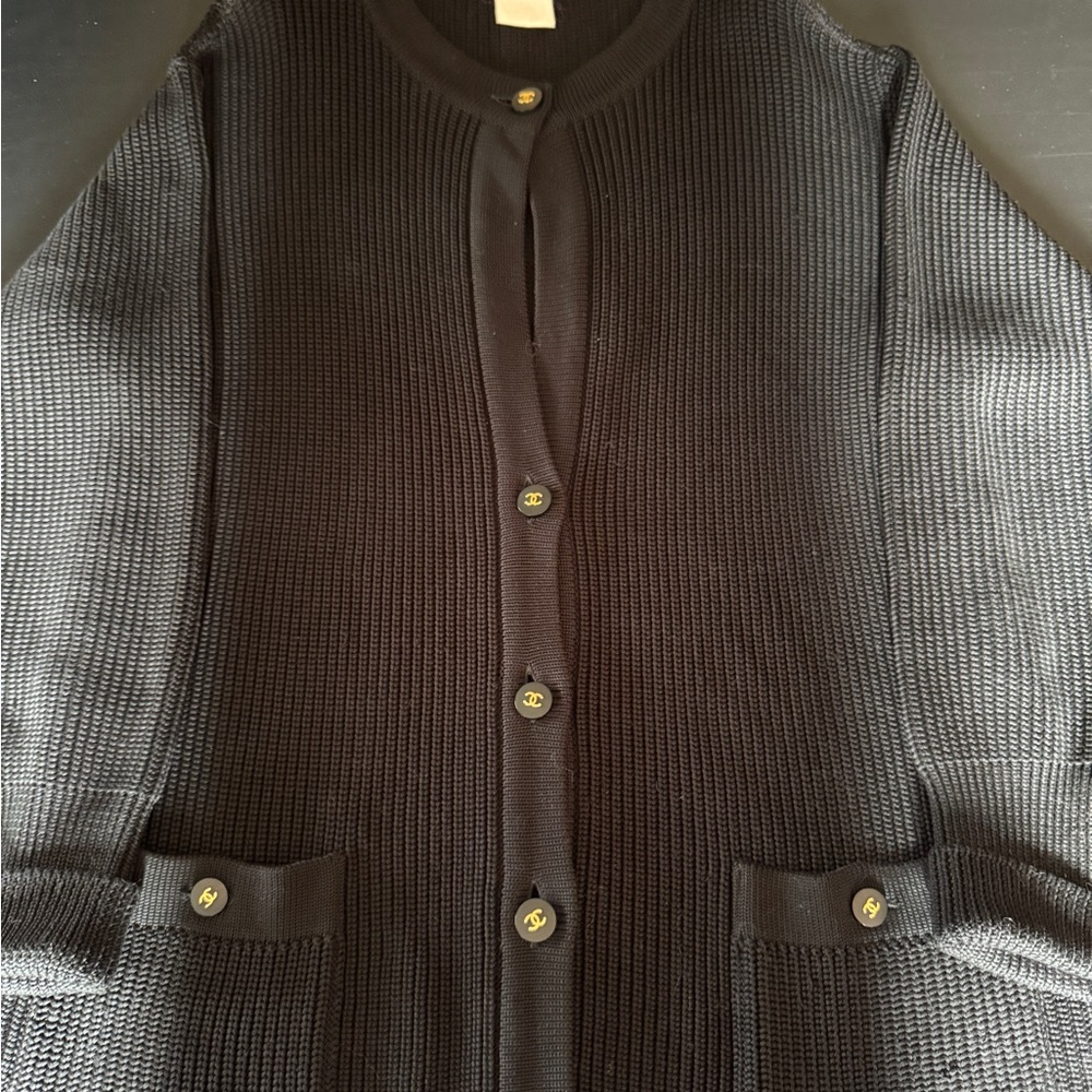Chanel Black Button-Up Women's Cardigan Sweater 80s